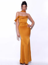 Load image into Gallery viewer, Veena Golden Satin Gown IN STOCK

