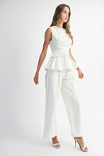 Load image into Gallery viewer, White Peplum Denim Top &amp; Pant Set
