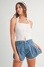 Load image into Gallery viewer, Lace Trim Pleated Denim Shorts
