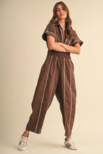 Load image into Gallery viewer, Short Sleeve Barrel Jumpsuit- Brown
