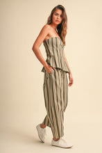 Load image into Gallery viewer, Olive Stripes Strapless Top + Pant Set
