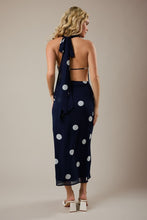 Load image into Gallery viewer, Navy Polka Halter Dress
