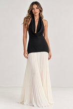 Load image into Gallery viewer, Cowl Neck Halter Dress Black|Cream
