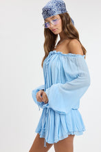 Load image into Gallery viewer, Chiffon Off Shoulder Tie Accent Mini Dress- Baby Blue
