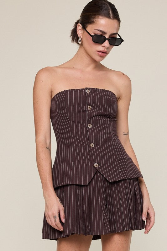 Pinstripe Tailored Truffle Mini Dress