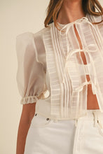 Load image into Gallery viewer, Organza Puff Sleeve Tie Blouse- Cream
