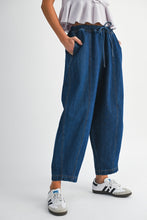 Load image into Gallery viewer, Indigo Denim Drawstring Barrel Jean

