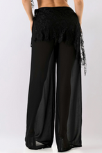 Load image into Gallery viewer, Lace Wrap Detail Sheer Wide Leg Pants - Black
