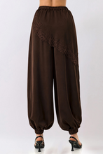 Load image into Gallery viewer, Brown Lace Detail Draped Harem Pants

