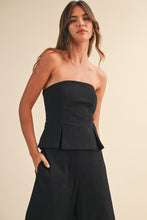 Load image into Gallery viewer, Pleated Strapless Peplum Barrel Jumpsuit- Black
