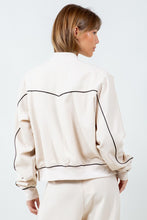 Load image into Gallery viewer, Contrast Piping Detailed Varsity Bomber Jacket - Beige
