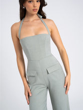 Load image into Gallery viewer, Sage Wide Leg Halter Jumpsuit
