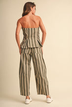 Load image into Gallery viewer, Olive Stripes Strapless Top + Pant Set
