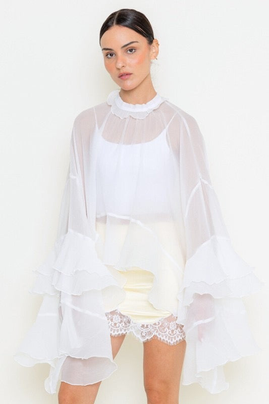 Romantic Long Sleeve Oversized Sheer Top