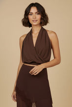 Load image into Gallery viewer, Drape Top + Scarf Waist Pant Set- Brown
