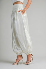 Load image into Gallery viewer, Shimmer Finish Satin Pants With Smocked Waistband- Ecru

