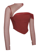 Load image into Gallery viewer, Burgundy Mesh Sleeve Corset Top
