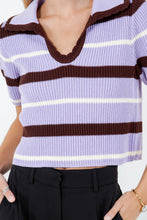 Load image into Gallery viewer, Cropped Stripe Scallop Collar Sweater

