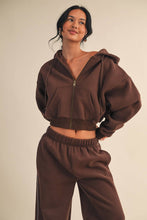 Load image into Gallery viewer, Cozy Fleece Oversized Crop Full Zip Hoodie - Chocolate
