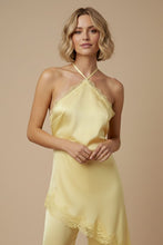Load image into Gallery viewer, Muted Yellow Satin lace halter jumpsuit
