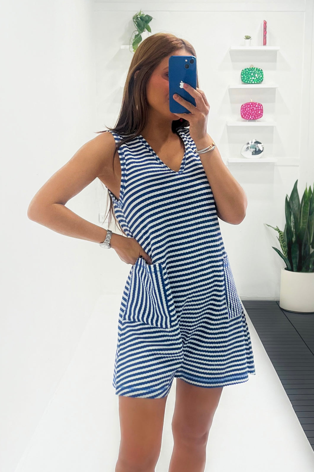 Navy Stripe Knit Romper
