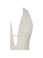 Load image into Gallery viewer, Quinzella Butter Yellow Linen Plunging Halter Top
