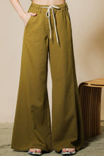 Load image into Gallery viewer, Olive Lightweight Wide Leg Pants with Front Tie
