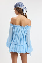 Load image into Gallery viewer, Chiffon Off Shoulder Tie Accent Mini Dress- Baby Blue
