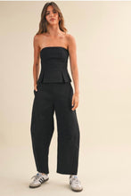 Load image into Gallery viewer, Pleated Strapless Peplum Barrel Jumpsuit- Black
