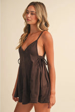 Load image into Gallery viewer, Chocolate Brown Textured Tie-Side Flare Romper
