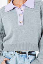 Load image into Gallery viewer, Contrast Collar Cable Pointelle Sweater
