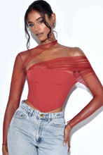 Load image into Gallery viewer, Burgundy Mesh Sleeve Corset Top
