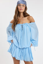 Load image into Gallery viewer, Chiffon Off Shoulder Tie Accent Mini Dress- Baby Blue
