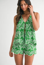 Load image into Gallery viewer, Green Embroidered Tie Top + Short Set
