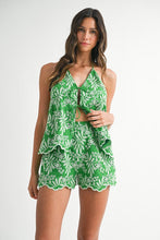 Load image into Gallery viewer, Green Embroidered Tie Top + Short Set
