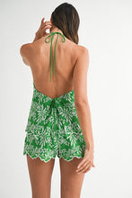 Load image into Gallery viewer, Green Embroidered Tie Top + Short Set
