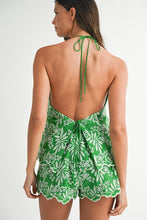 Load image into Gallery viewer, Green Embroidered Tie Top + Short Set
