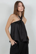 Load image into Gallery viewer, Halter Satin Top with Metallic Silver Beading Accent- Black
