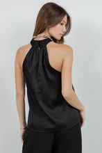 Load image into Gallery viewer, Halter Satin Top with Metallic Silver Beading Accent- Black
