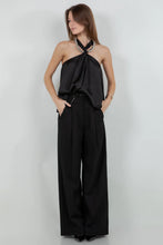 Load image into Gallery viewer, Halter Satin Top with Metallic Silver Beading Accent- Black
