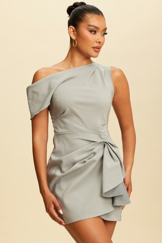Silver Pleated Ruffle Dress