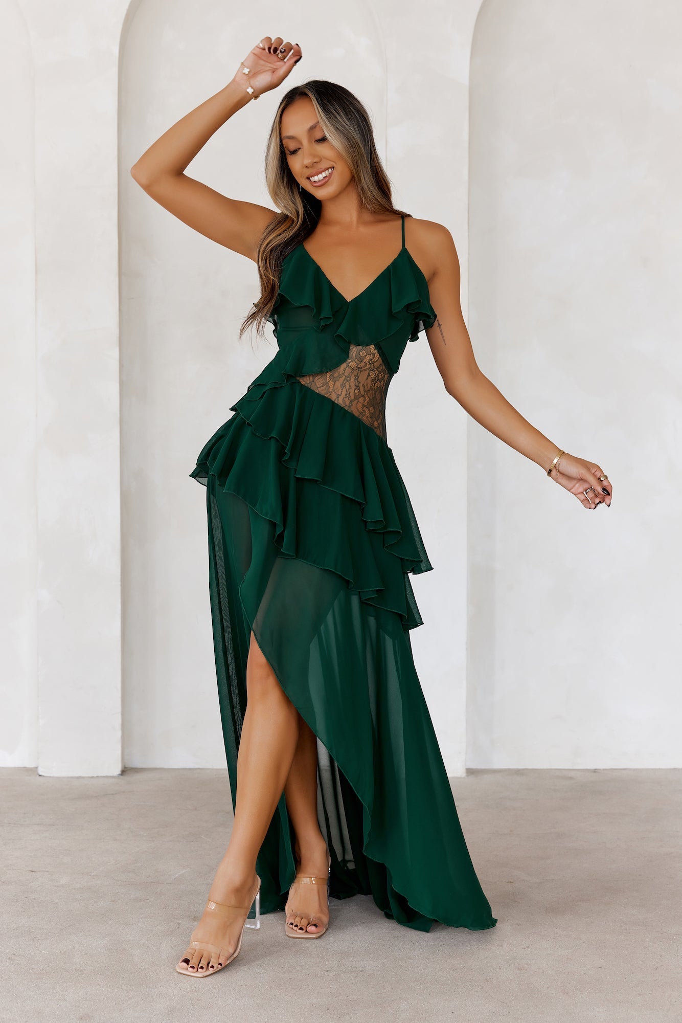 Hunter Green Lace Maxi Dress – V I T T A