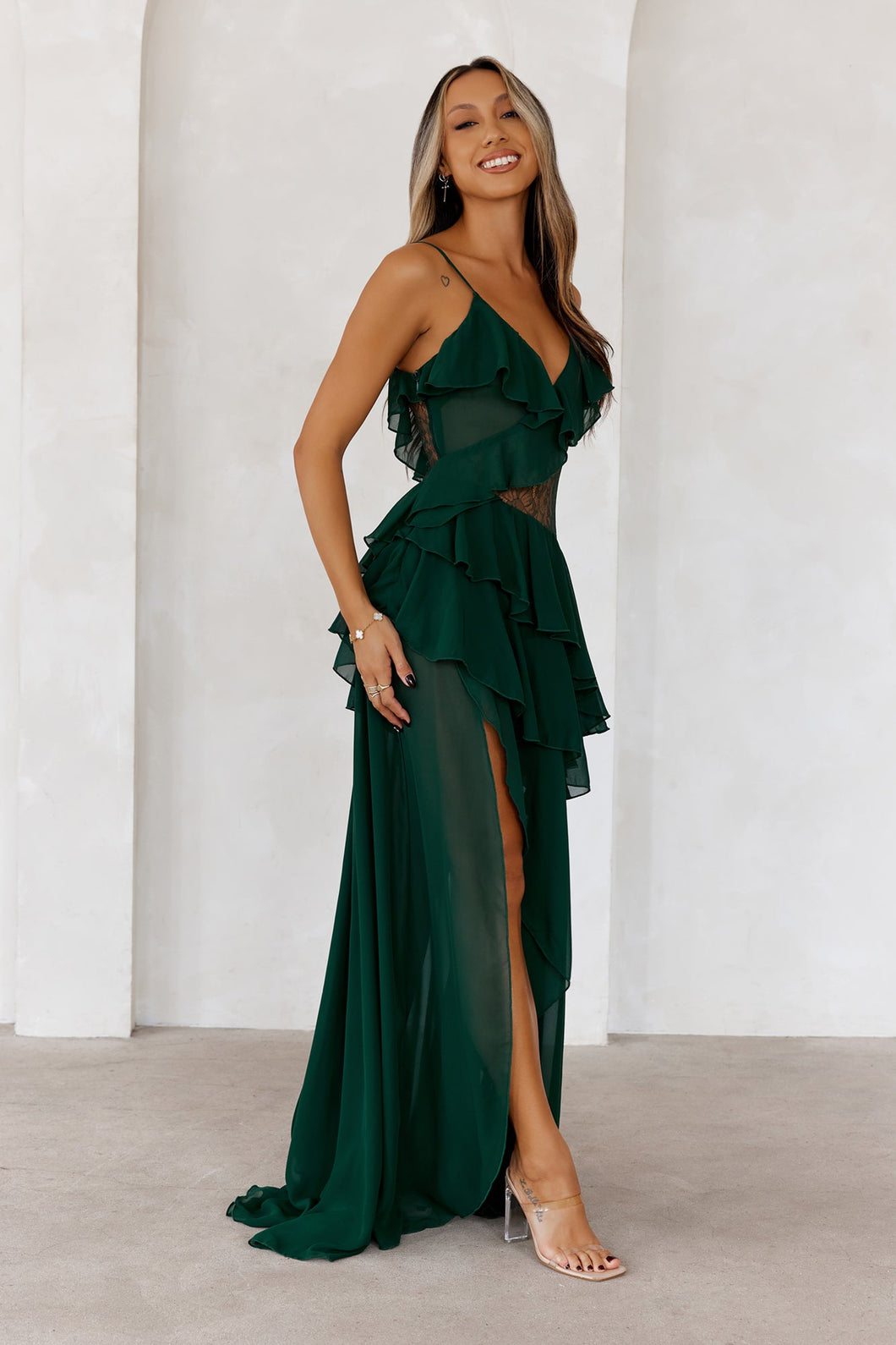 Hunter Green Lace Maxi Dress
