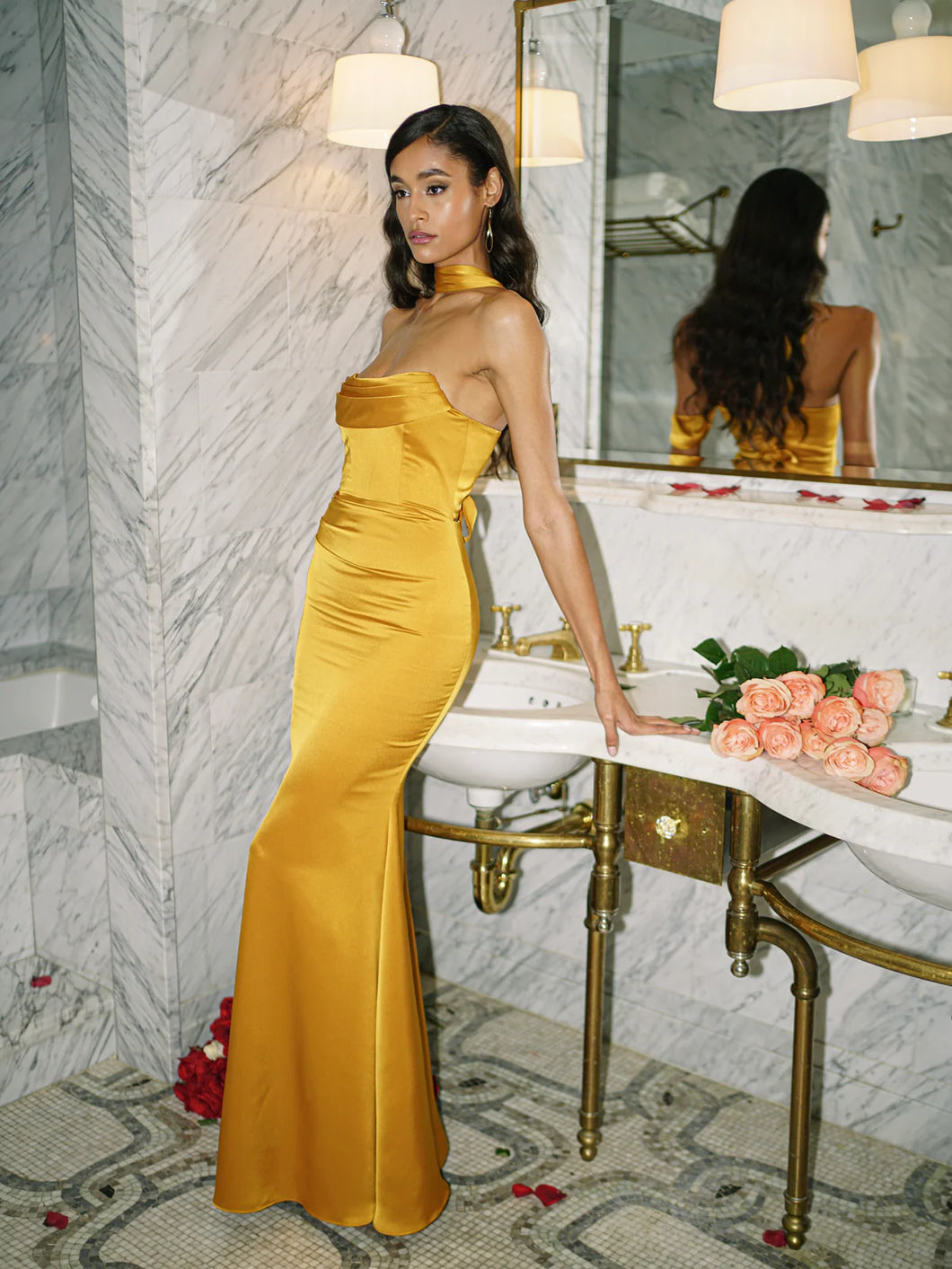 Anya Golden Satin Gown