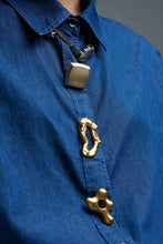 Load image into Gallery viewer, Denim Shirt with Gold Abstract Buttons
