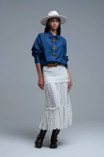 Load image into Gallery viewer, Denim Shirt with Gold Abstract Buttons
