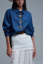 Load image into Gallery viewer, Denim Shirt with Gold Abstract Buttons

