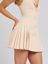 Load image into Gallery viewer, Beige Backless Pleated Mini Blazer Dress
