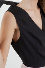 Load image into Gallery viewer, Contrasted Sleeveless Button Down Top with Removable Tie - Black/Pink
