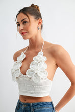 Load image into Gallery viewer, Floral Crochet Halter Top- White
